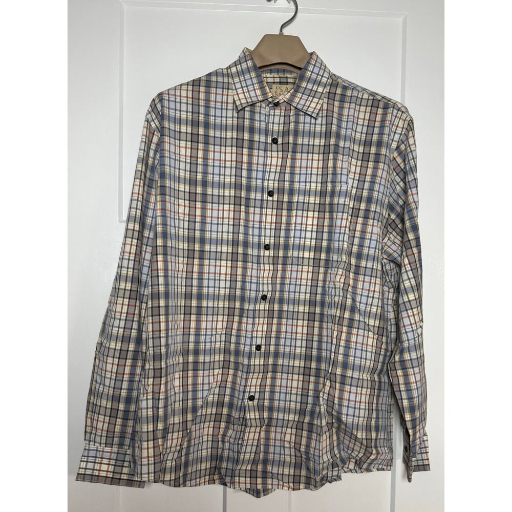 Jos. A. Bank Plaid Button Up Traditional Fit Shirt Long Sleeve Size LARGE